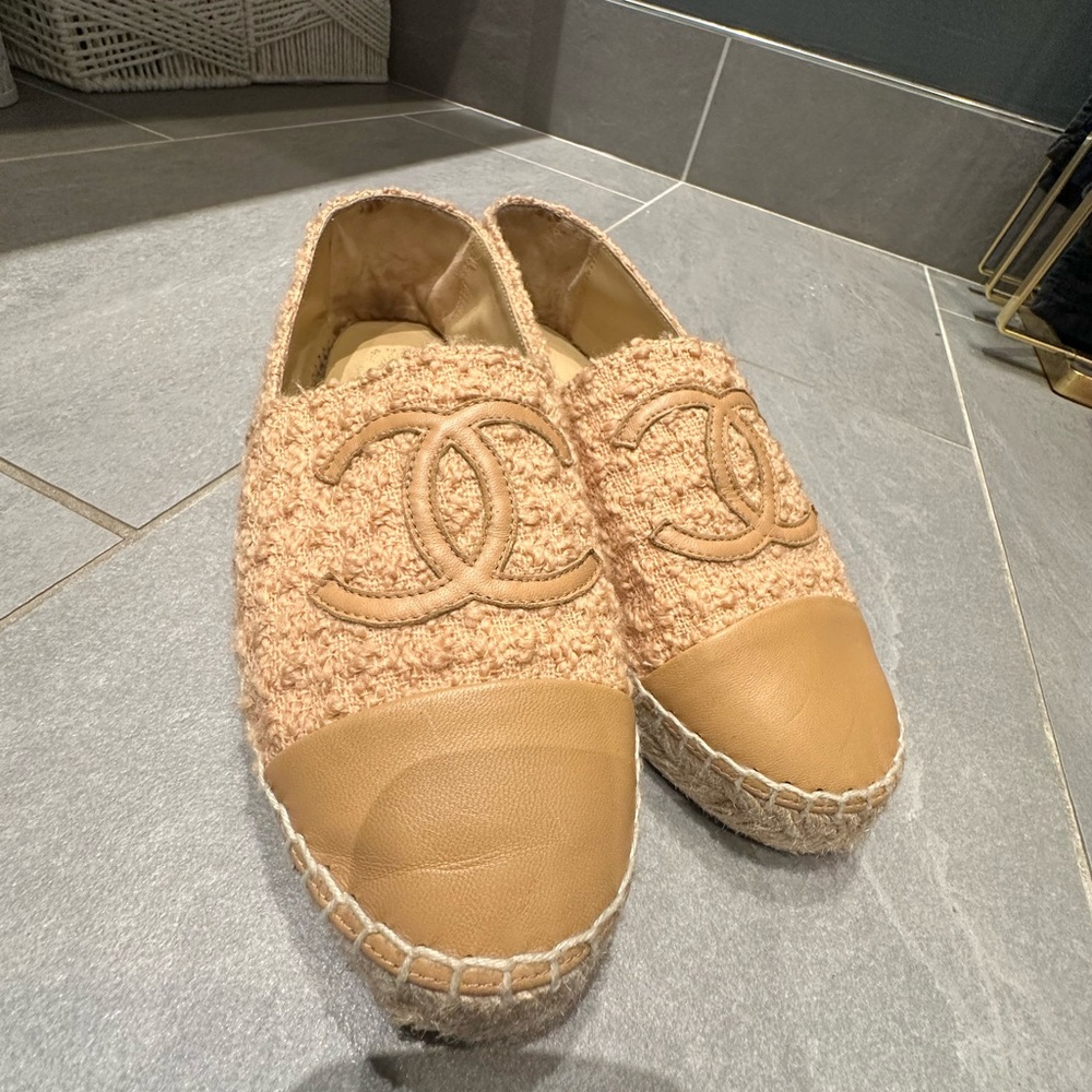 Chanel espadrille tweed/lambskin beige and brown - Picture 2 of 9